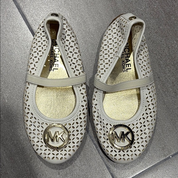 Michael Kors Other - Michael Kors White Perforated Flats with Gold Logo girls kids size 10